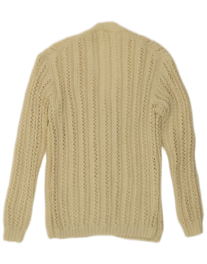 Vintage mujer crochet cardigan suéter Reino Unido 14 medio apagado blanco