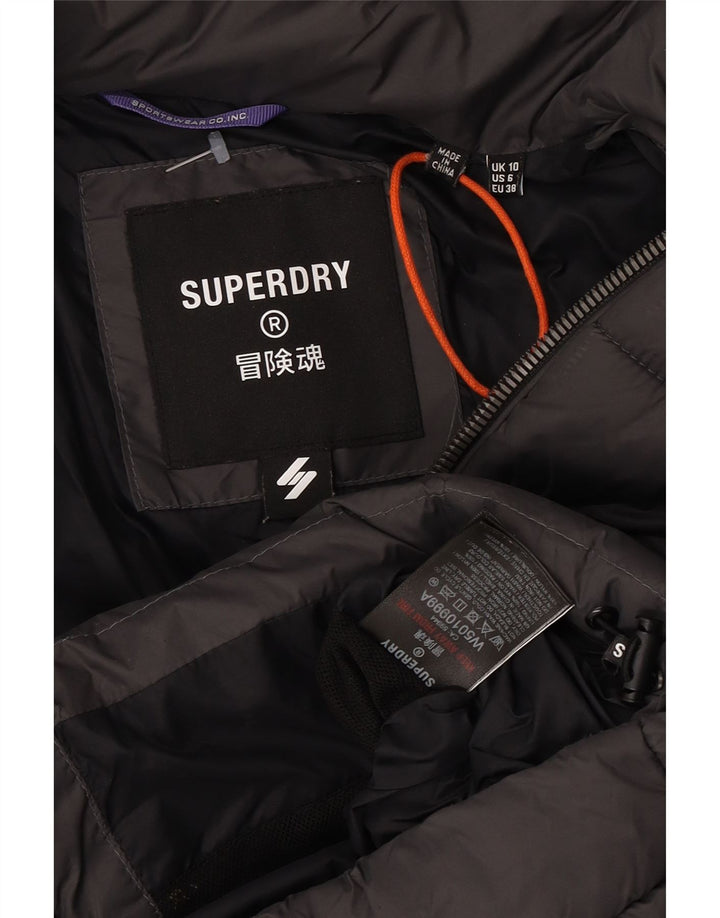 Superdry Chaqueta Acolchada Con Capucha Para Mujer UK 40 Small Grey Nylon