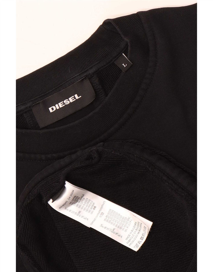 Diesel Hombre Sudadera Jumper Large Algodón A Rayas Negro
