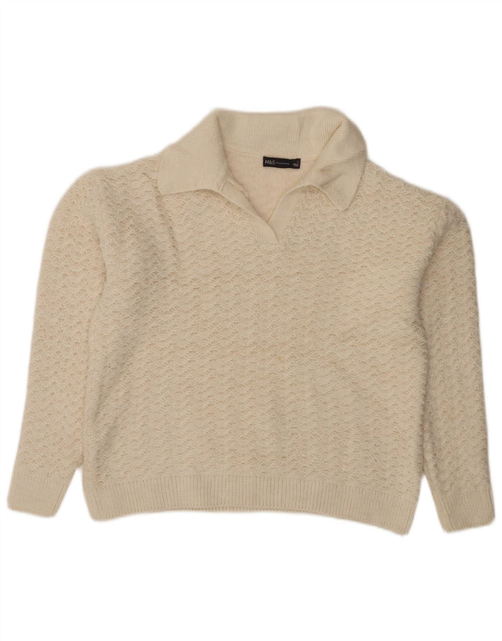 Marks & Spencer Suéter tipo jersey de gran tamaño con cuello tipo polo para mujer UK 10 Small White