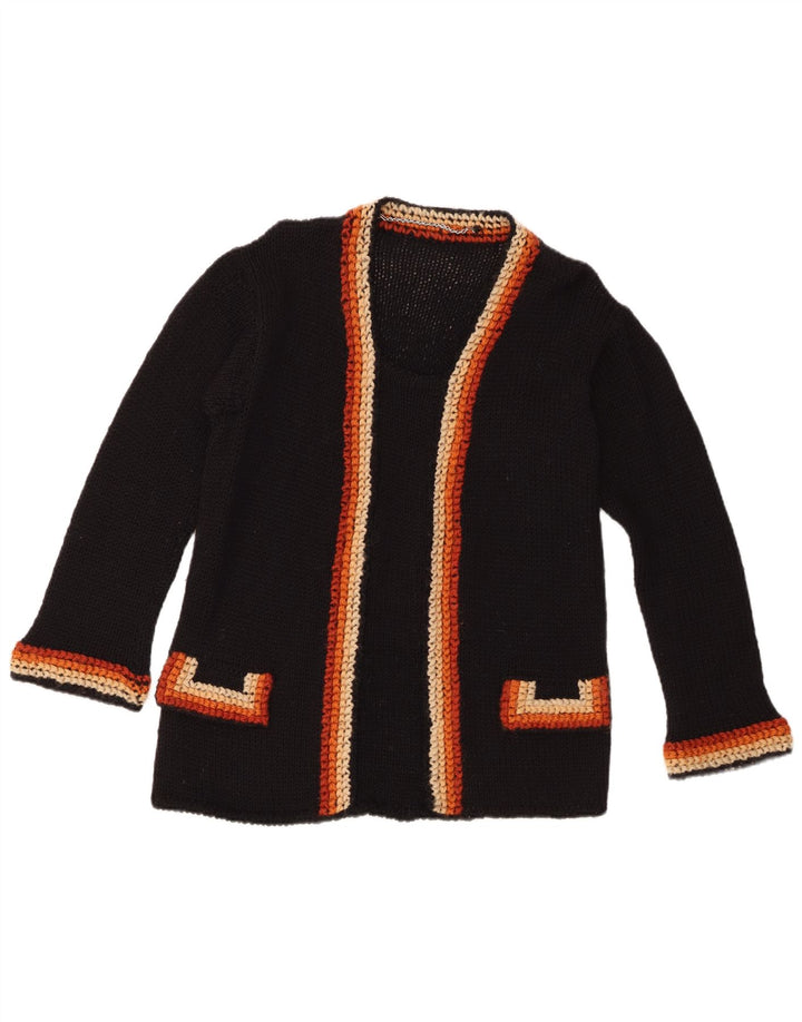 Vintage mujer abierto cardigan suéter Reino Unido 14 medio negro colorblock