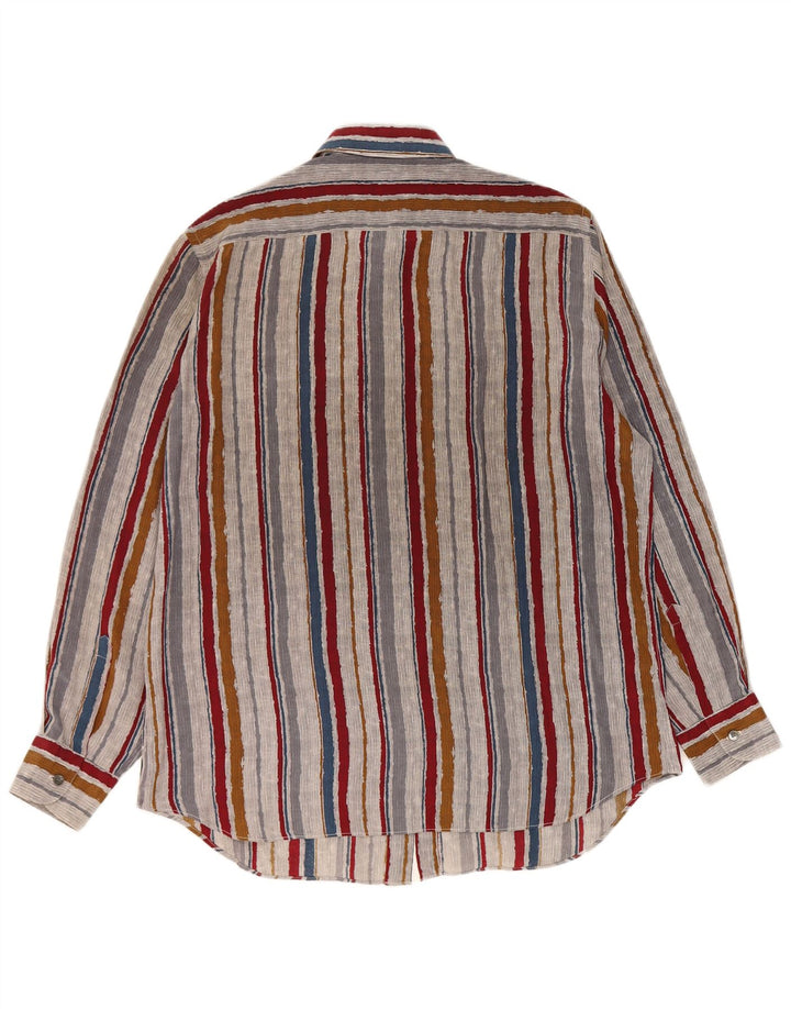 Camisa vintage para hombre talla 42 seda grande a rayas multicolores