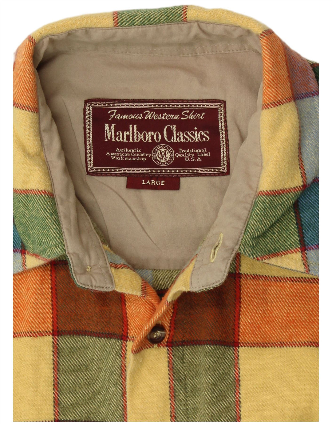 Marlboro Classics Camisa De Franela Para Hombre Cuadros Amarillos Grandes