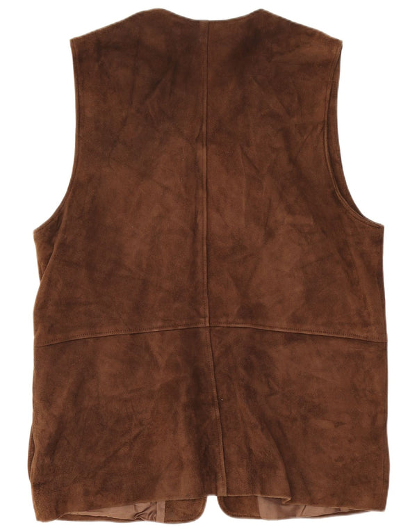 Vintage Hombres Ante Gilet IT 42 XL Cuero Marrón