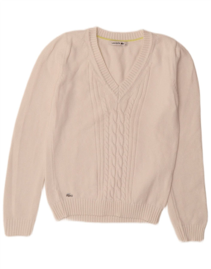 Lacoste Jersey con cuello en V para mujer Talla 36 Pequeño Algodón blanco