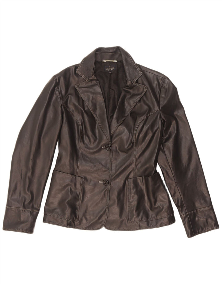 Trussardi Jeans Chaqueta Blazer de Cuero con 2 Botones para Mujer UK 44 Medium Black