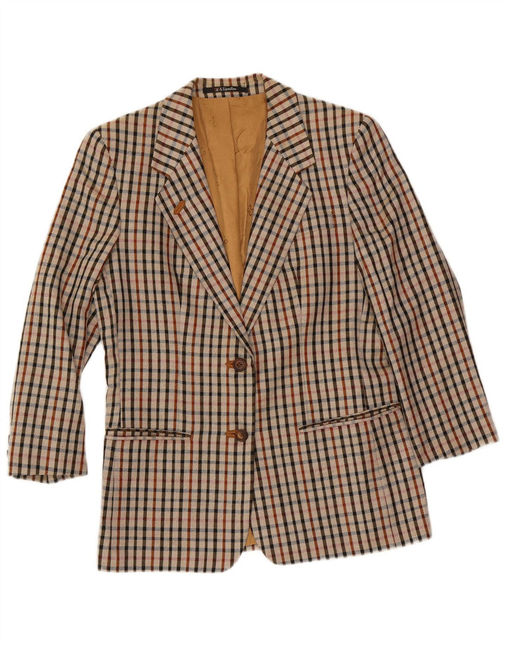 DAKS Chaqueta tipo blazer de 2 botones para mujer, Reino Unido 14, cuadros beige medianos