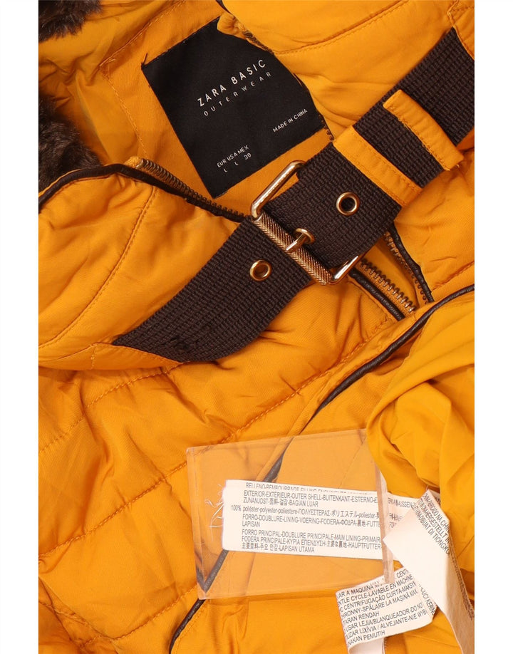 Zara Mujer Chaqueta Acolchada Con Capucha UK 46 Grande Poliéster Amarillo