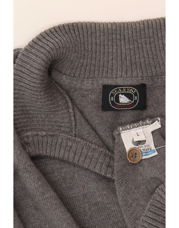 Sea & Sky - Jersey para hombre con cuello y botones, lana gris grande