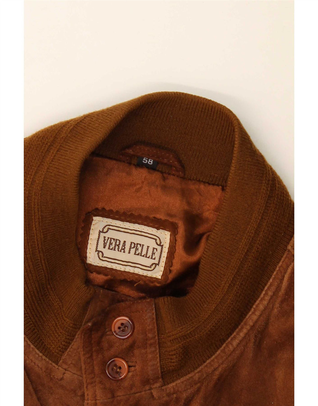 Vintage hombres bombardero ante chaqueta IT 58 4XL cuero marrón