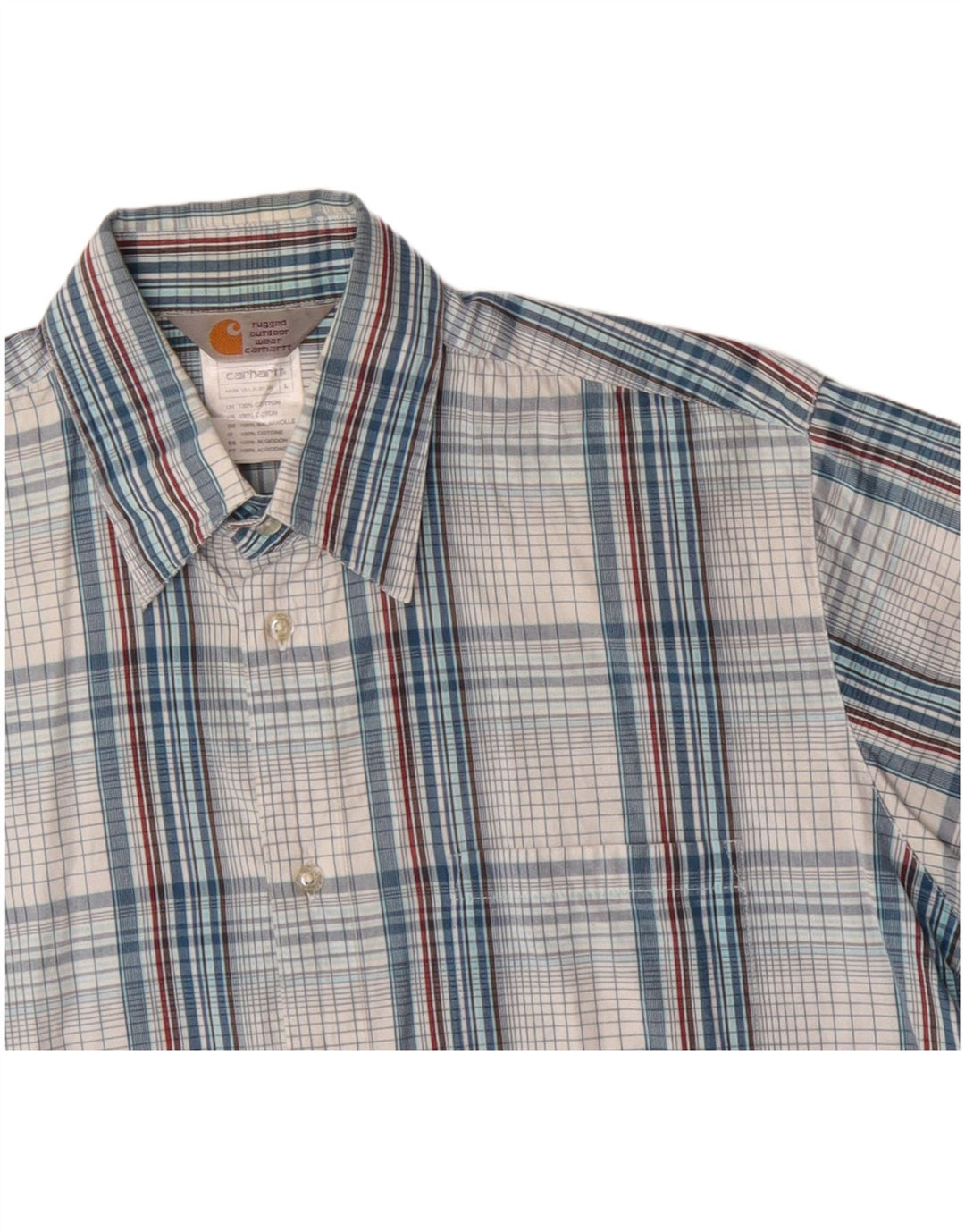 CARHARTT Camisa de manga corta para hombre de algodón a cuadros azules grandes