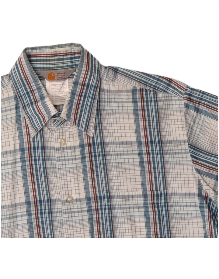 CARHARTT Camisa de manga corta para hombre de algodón a cuadros azules grandes