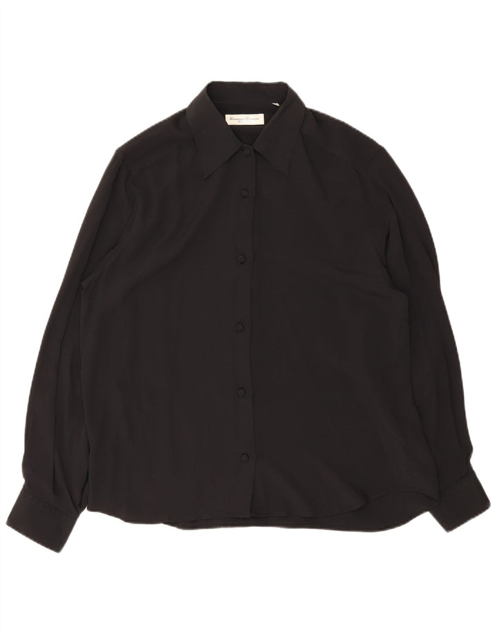 Giovanni Rosmini Blusa camisera para mujer UK 44 Mediana Seda Negra
