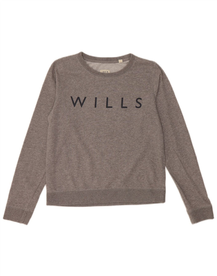 JACK WILLS Sudadera gráfica para mujer Jumper UK 10 Small Grey Cotton