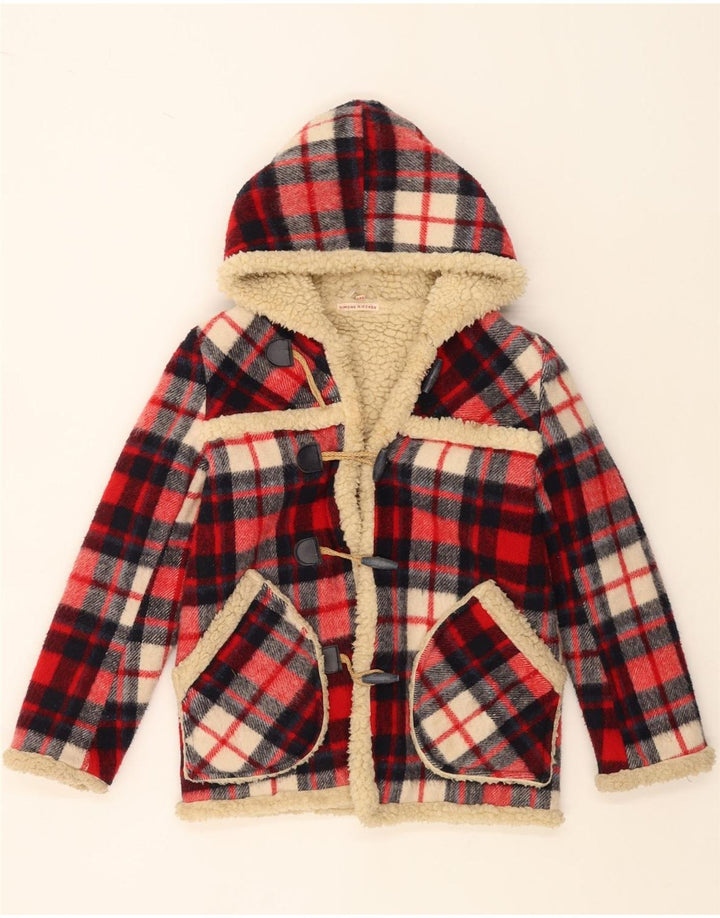 SIMONE Trenca Sherpa con Capucha para Niñas 9-10 Años Cuadros Rojos