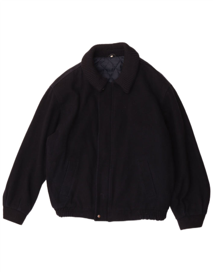 Vintage hombres bomber chaqueta Reino Unido 42 XL lana azul marino