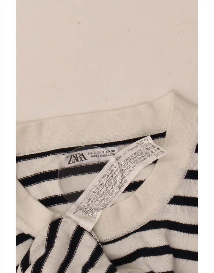 ZARA Hombre Top Manga Larga Algodón Rayas Blanco Pequeño