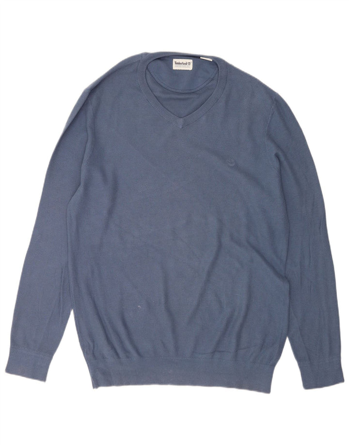 Timberland - Jersey con cuello en V para hombre, talla grande, algodón azul