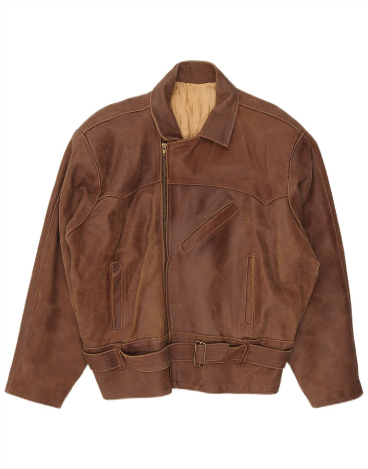 Vintage mujer chaqueta de cuero Reino Unido 20 2XL marrón