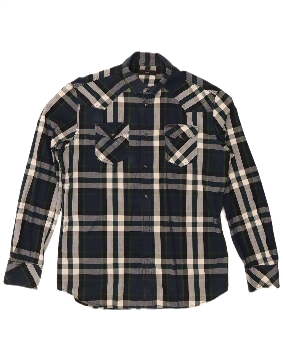 DIESEL Camisa Hombre XL Azul Marino Cuadros Algodón
