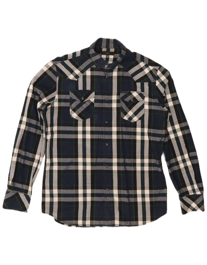 DIESEL Camisa Hombre XL Azul Marino Cuadros Algodón