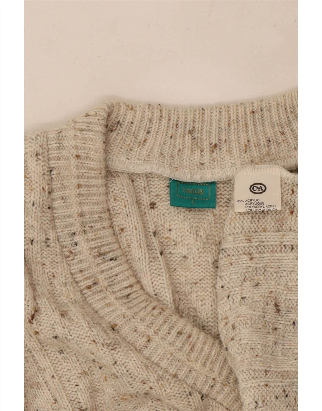 CANDA Suéter con Cuello en V para Hombre Acrílico Moteado Beige Grande