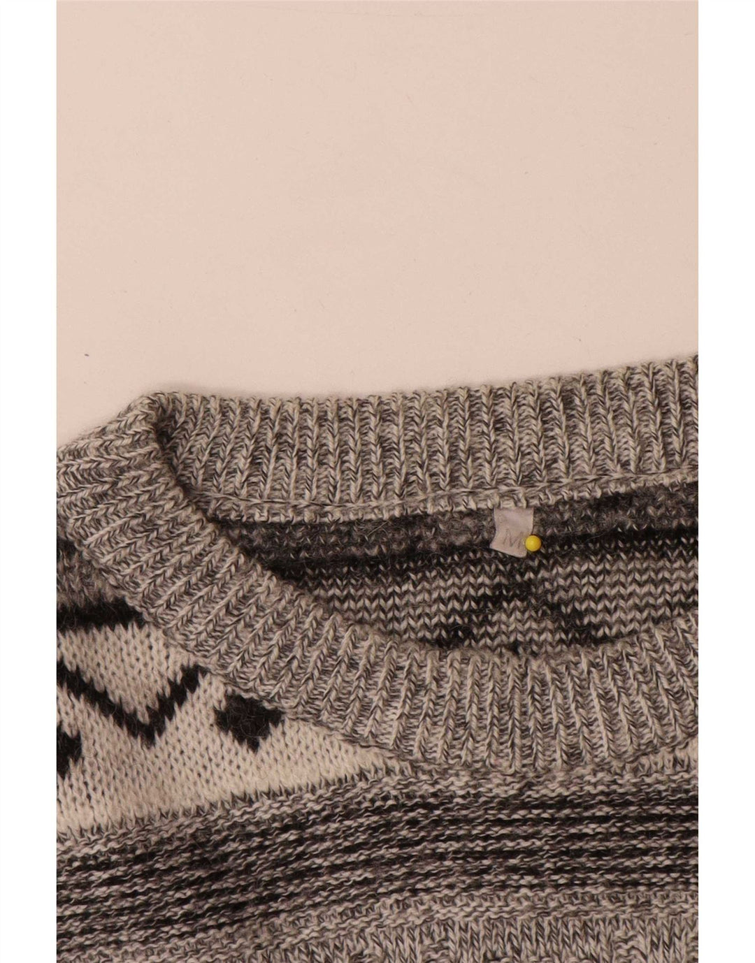 Vintage hombres cuello redondo jersey suéter gris medio lana geométrica