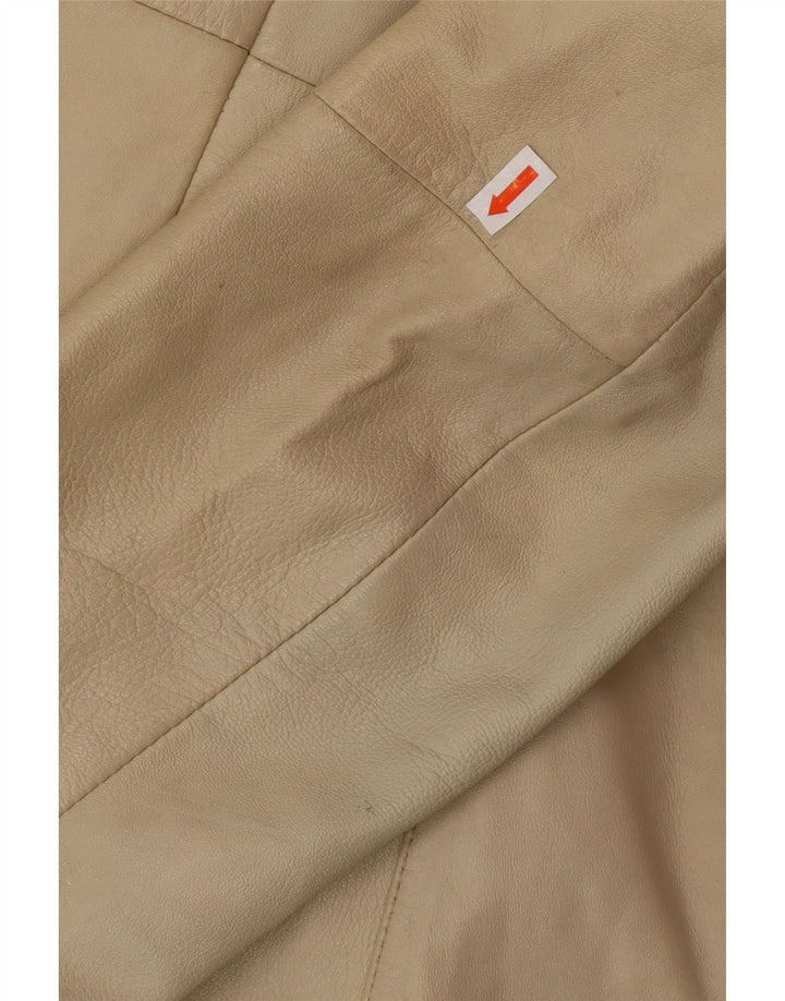 OLLY & CO Abrigo de cuero para mujer UK 10 Small Beige Leather