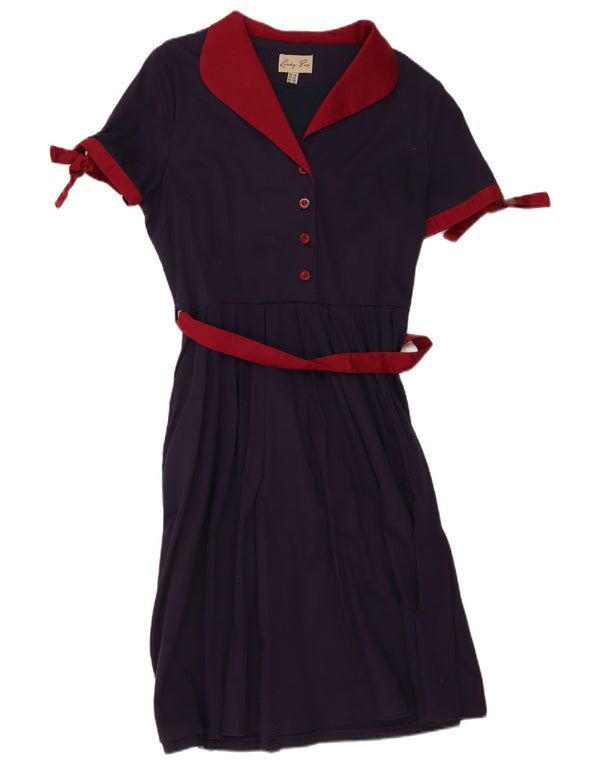 Lindy Bop Vestido acampanado para mujer UK 44 Grande Algodón azul marino