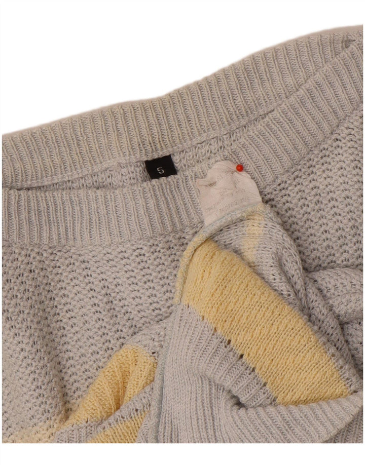 Vintage hombres barco cuello jumper suéter medio gris rayas algodón