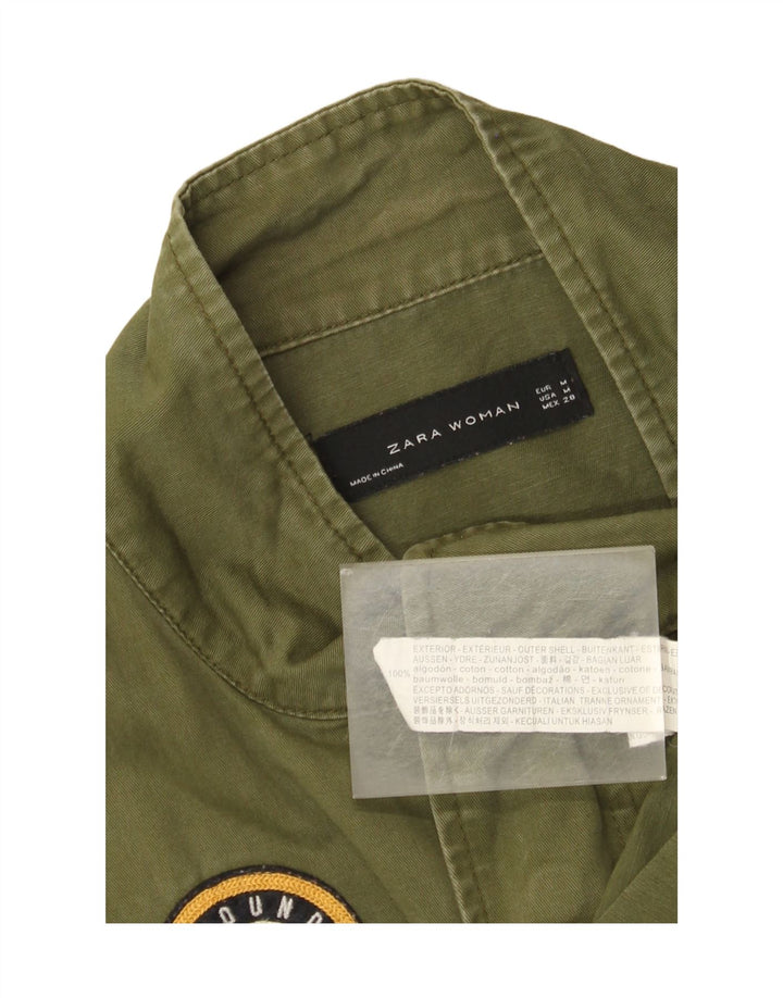 Zara Mujer Chaqueta Bomber Extragrande Gráfica UK 40 Algodón Caqui Mediano
