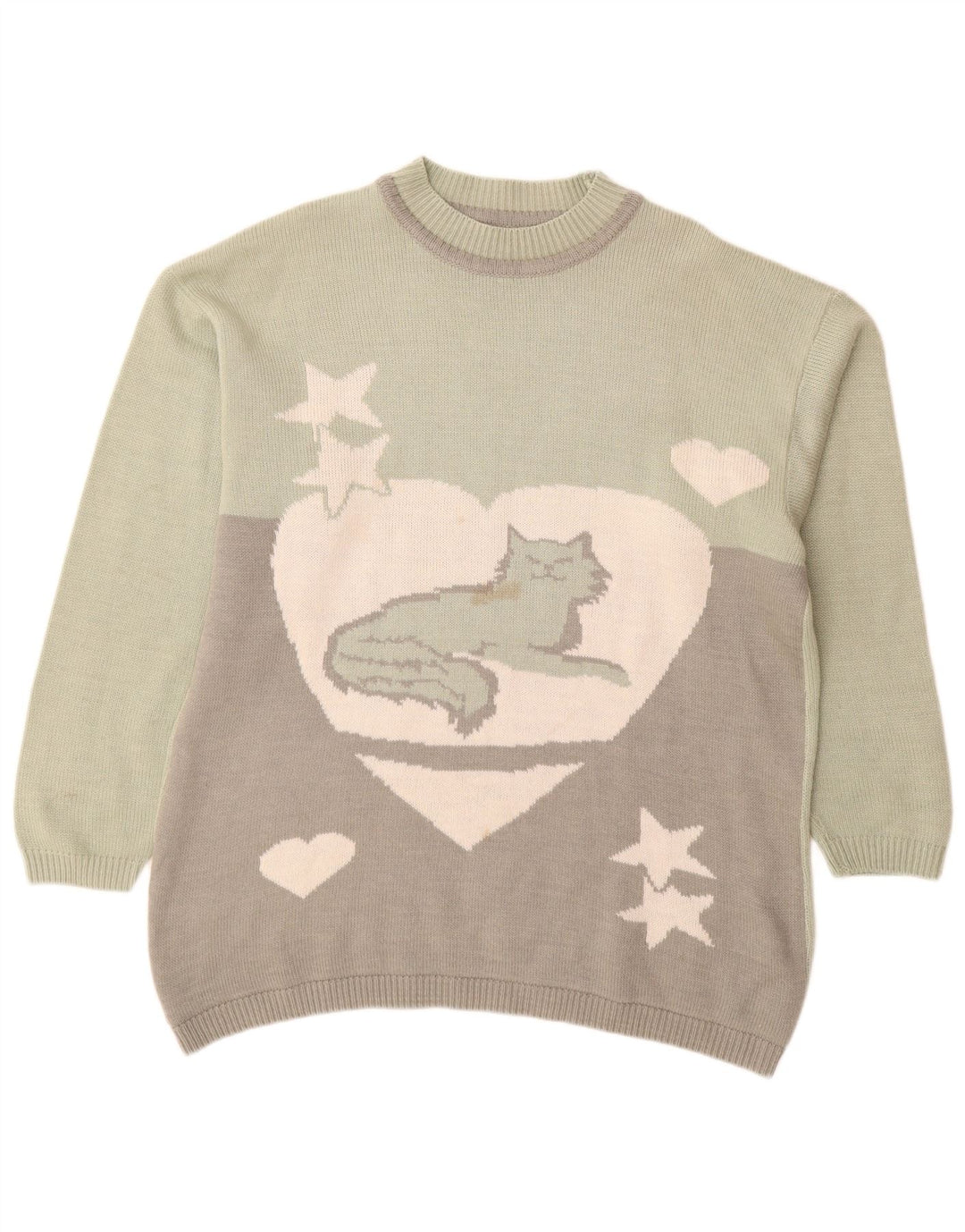 VINTAGE suéter de jersey de cuello de tortuga para mujer Reino Unido 16 estampado animal verde grande