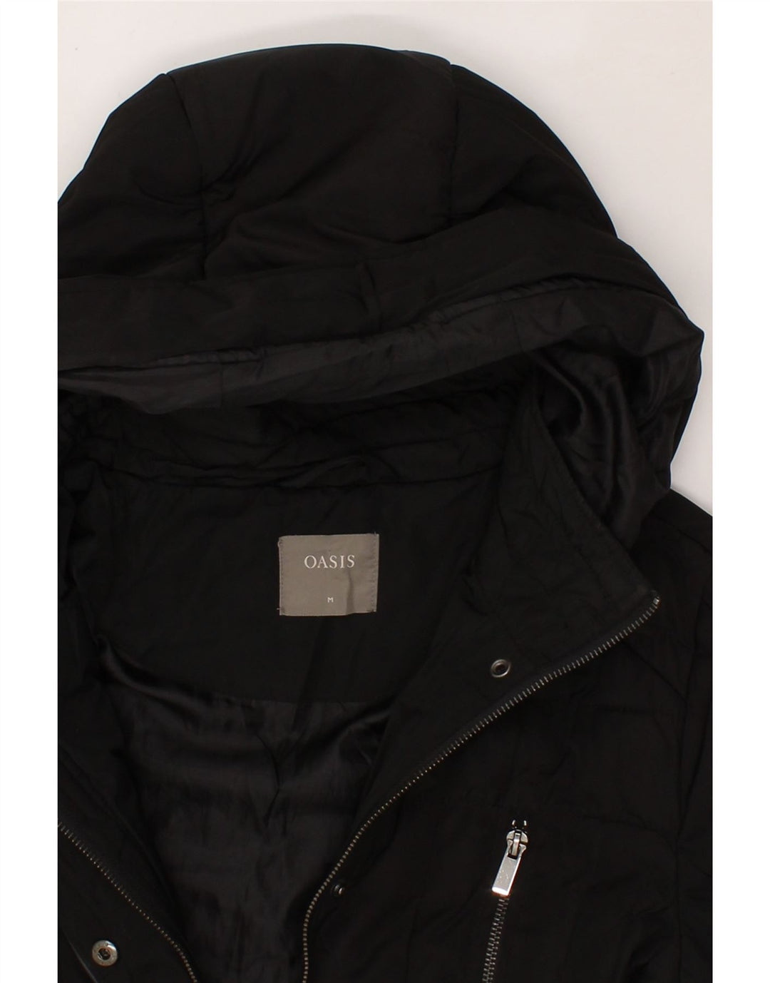 OASIS Womens Hooded Padded Coat UK 14 Medium Black Polyester Vintage Oasis and Second-Hand Oasis from Messina Hembry 