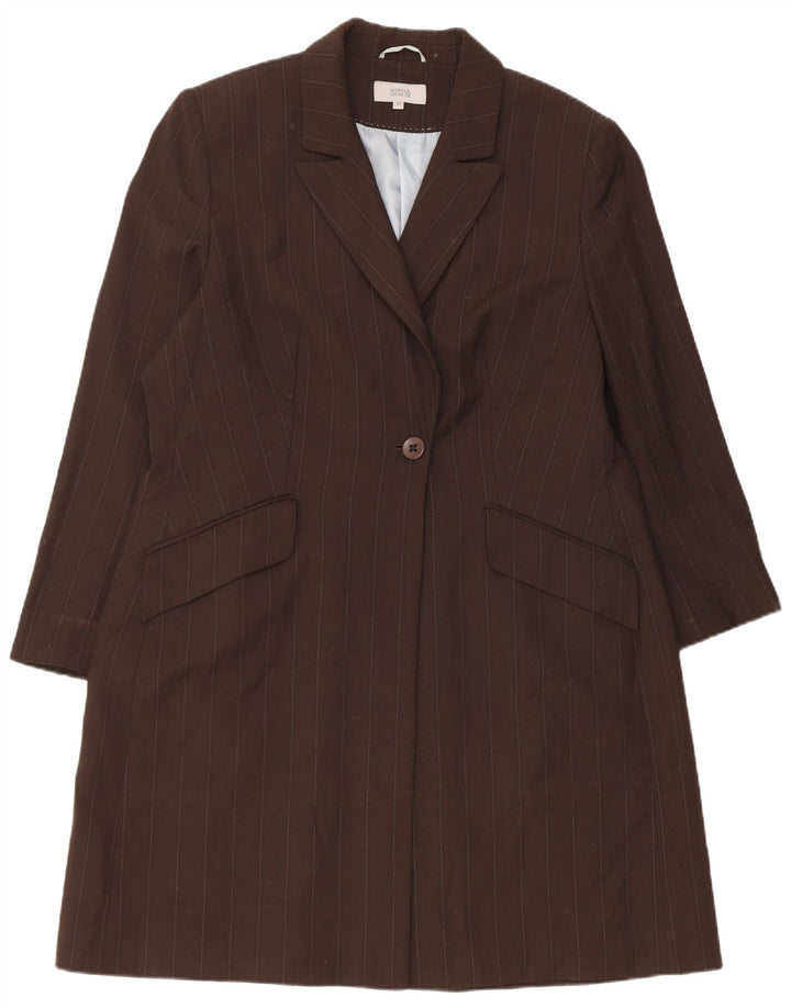 Marks & Spencer Abrigo para mujer UK 20 2XL Marrón Poliéster a rayas