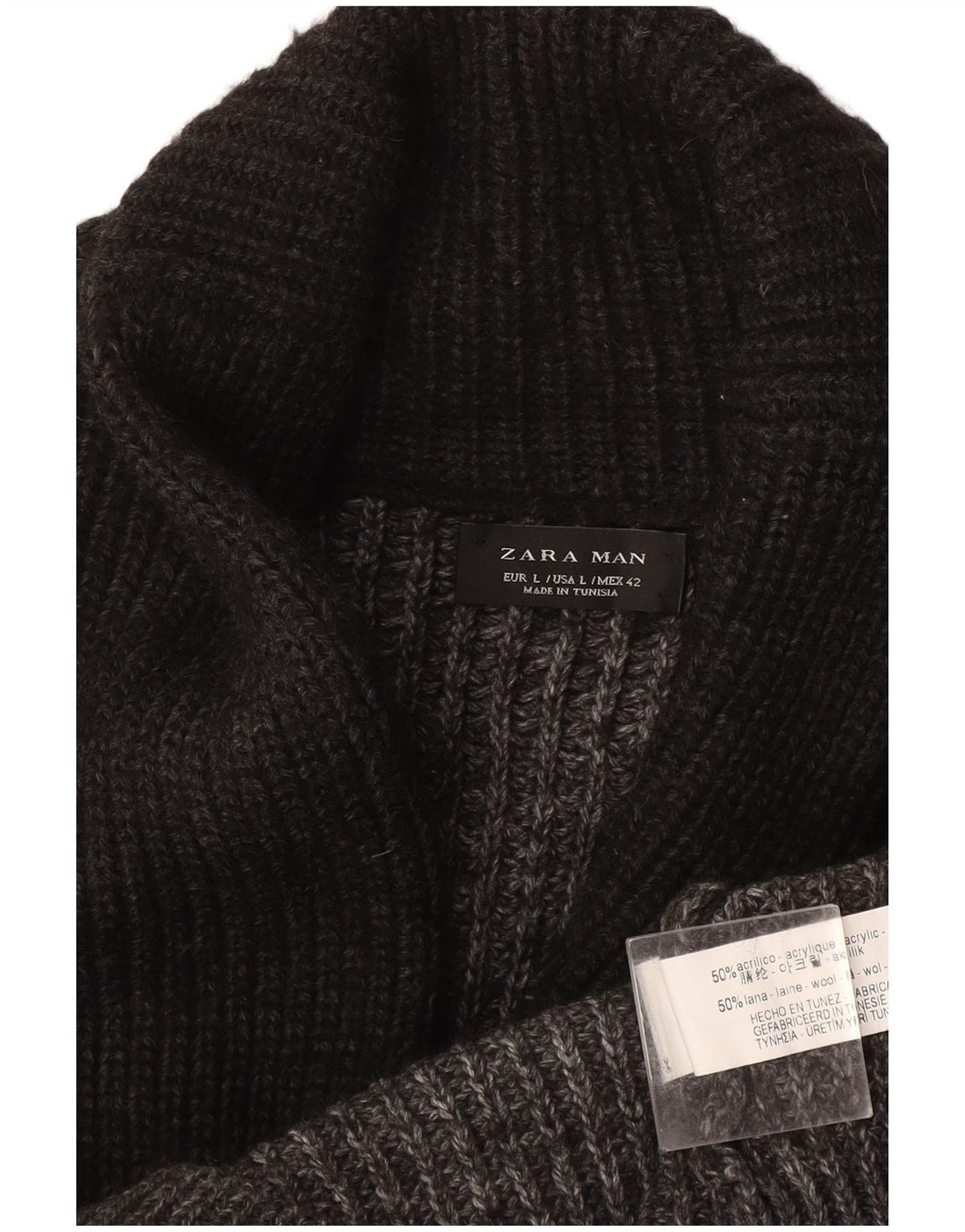 Zara Hombre Cárdigan Suéter Grande Acrílico Moteado Gris