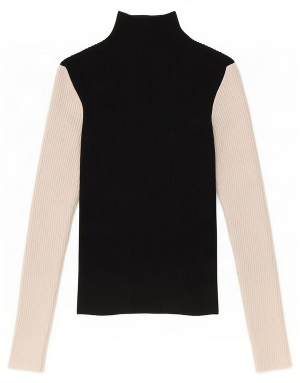 Zara Mujer Blusa Corta Top UK 8 Small Viscosa Color Block Negro