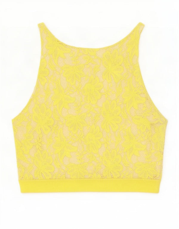 Zara Top Corto Sin Mangas De Encaje Para Mujer UK 8 Small Amarillo Floral