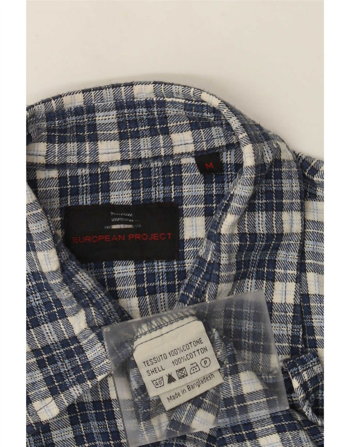 European Project Camisa de franela para hombre de algodón a cuadros azul medio