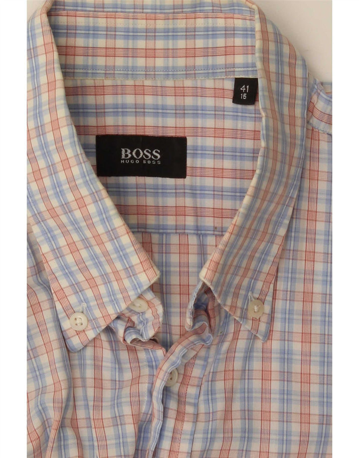 Hugo Boss Camisa Manga Corta Hombre Talla 41 16 Cuadro Azul Grande
