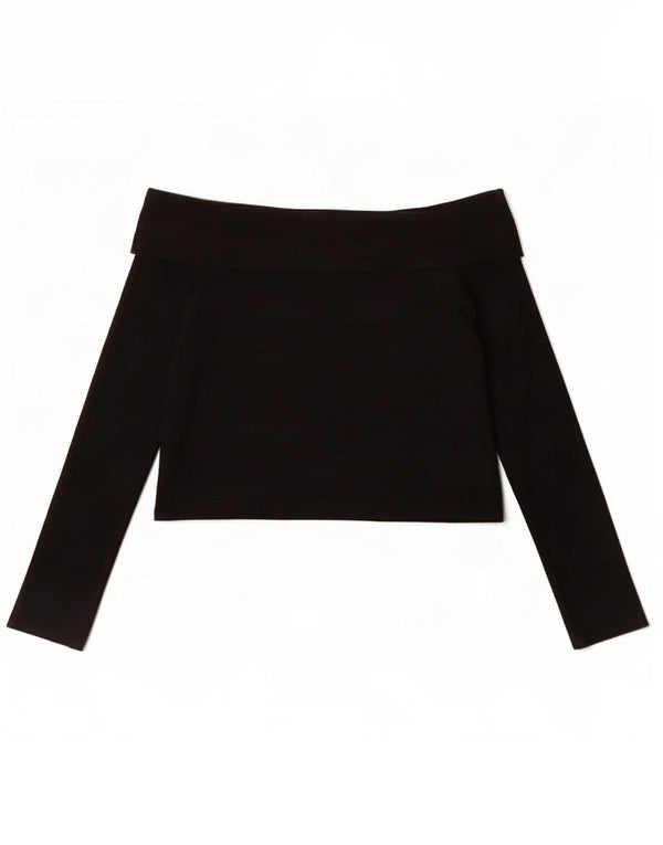 Zara Mujer Trafaluc Top Corto De Manga Larga Con Hombros Descubiertos Reino Unido 42 Mediano Negro