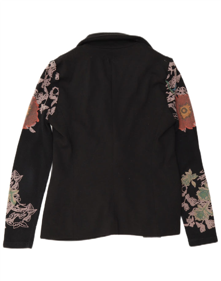 Desigual Chaqueta Blazer de 2 Botones para Mujer EU 36 Pequeña Poliéster Floral Negro