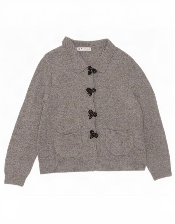 Zara Mujer Cárdigan Suéter UK 44 Grande Gris Poliamida