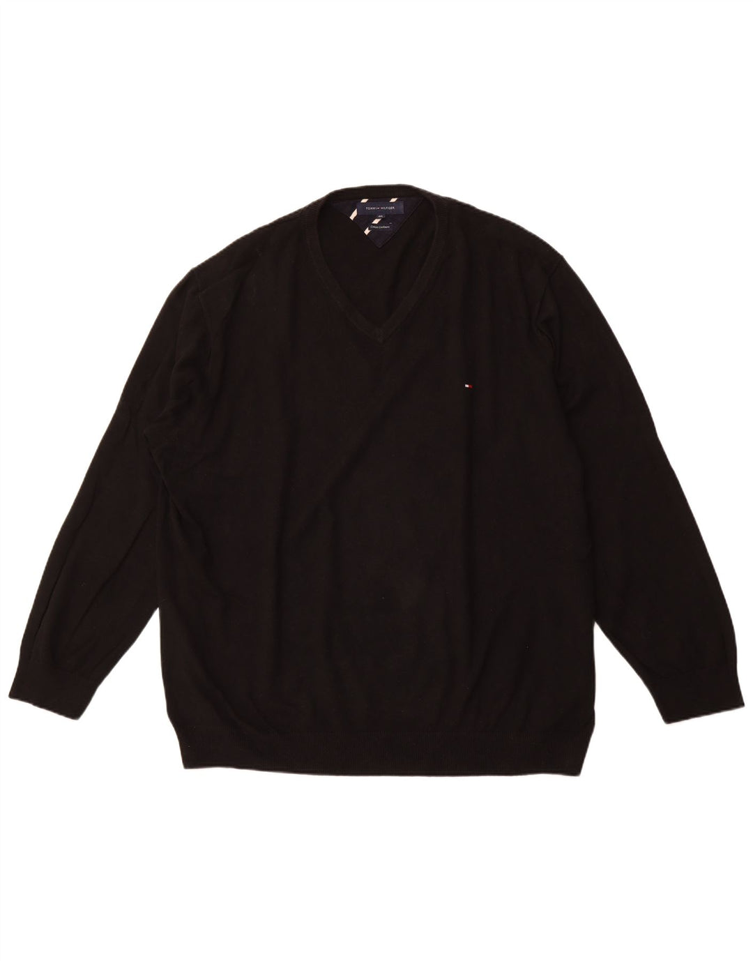TOMMY HILFIGER Jersey con cuello en V para hombre 4XL Algodón negro