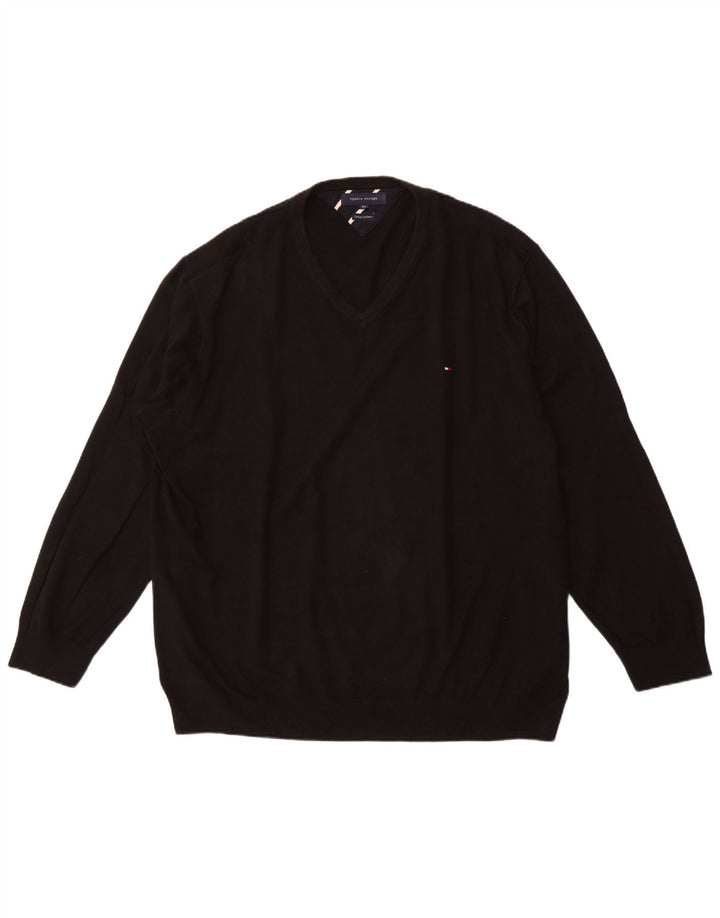 TOMMY HILFIGER Jersey con cuello en V para hombre 4XL Algodón negro