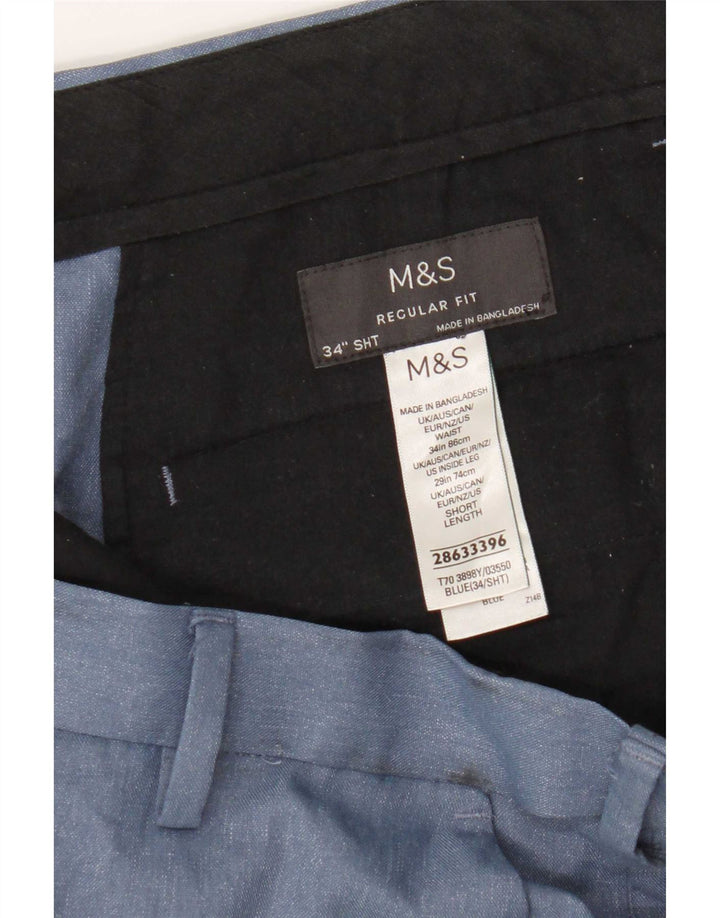 Marks & Spencer Pantalón chino de corte regular para hombre W34 L29 Poliéster azul