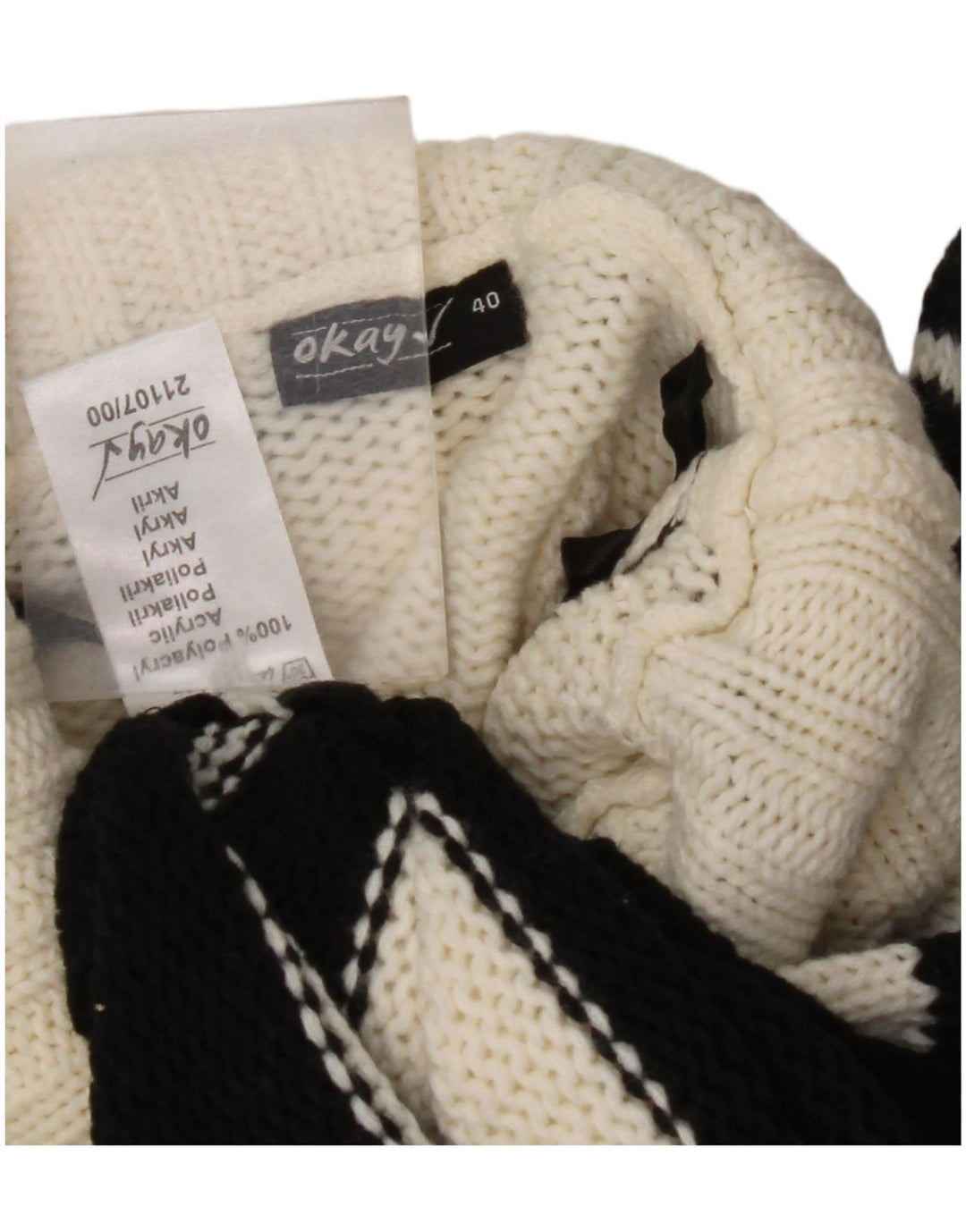 OKAY Suéter tipo jersey con cuello vuelto para mujer EU 40 Mediano Rayas negras