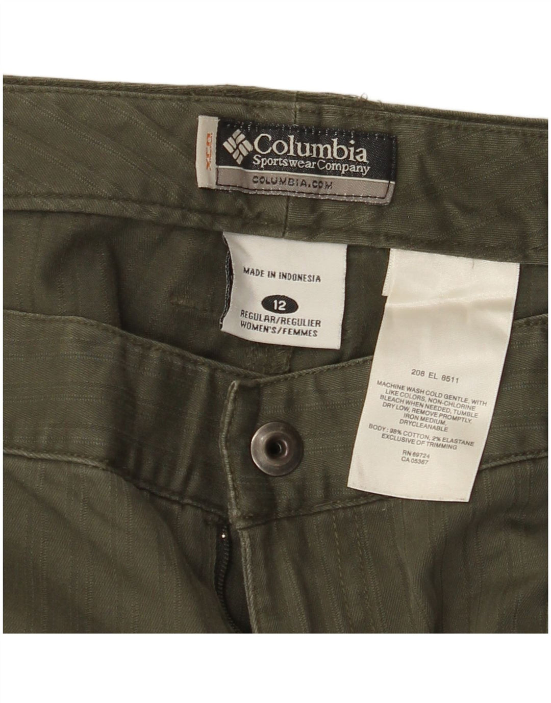 COLUMBIA Pantalones casuales rectos para mujer US 12 Large W34 L31 Caqui Rayas