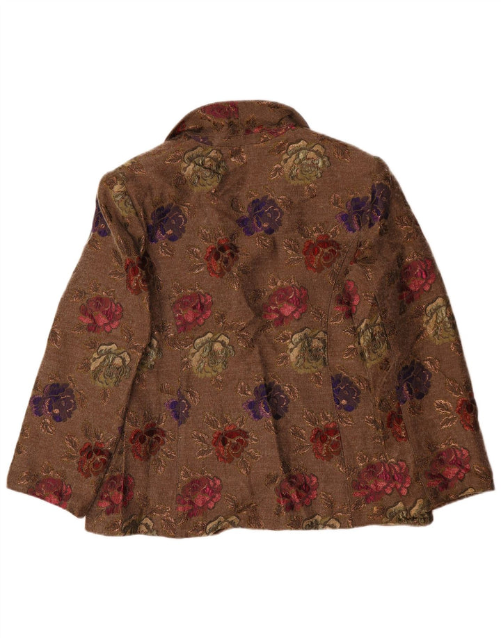 Romano Chaqueta Blazer de 4 Botones para Mujer UK 46 Grande Acetato Floral Marrón