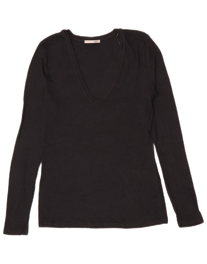 Zara Mujer Top Manga Larga UK 44 Grande Modal Negro
