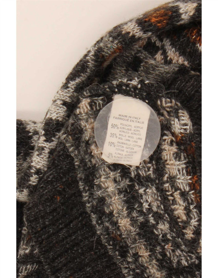 Vintage hombres cuello redondo jersey suéter medio multicolor Fair Isle